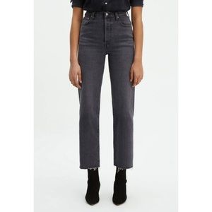 Levi's Ribcage Straight Jeans High Rise Charcoal Gray You Only Live Once Size 28